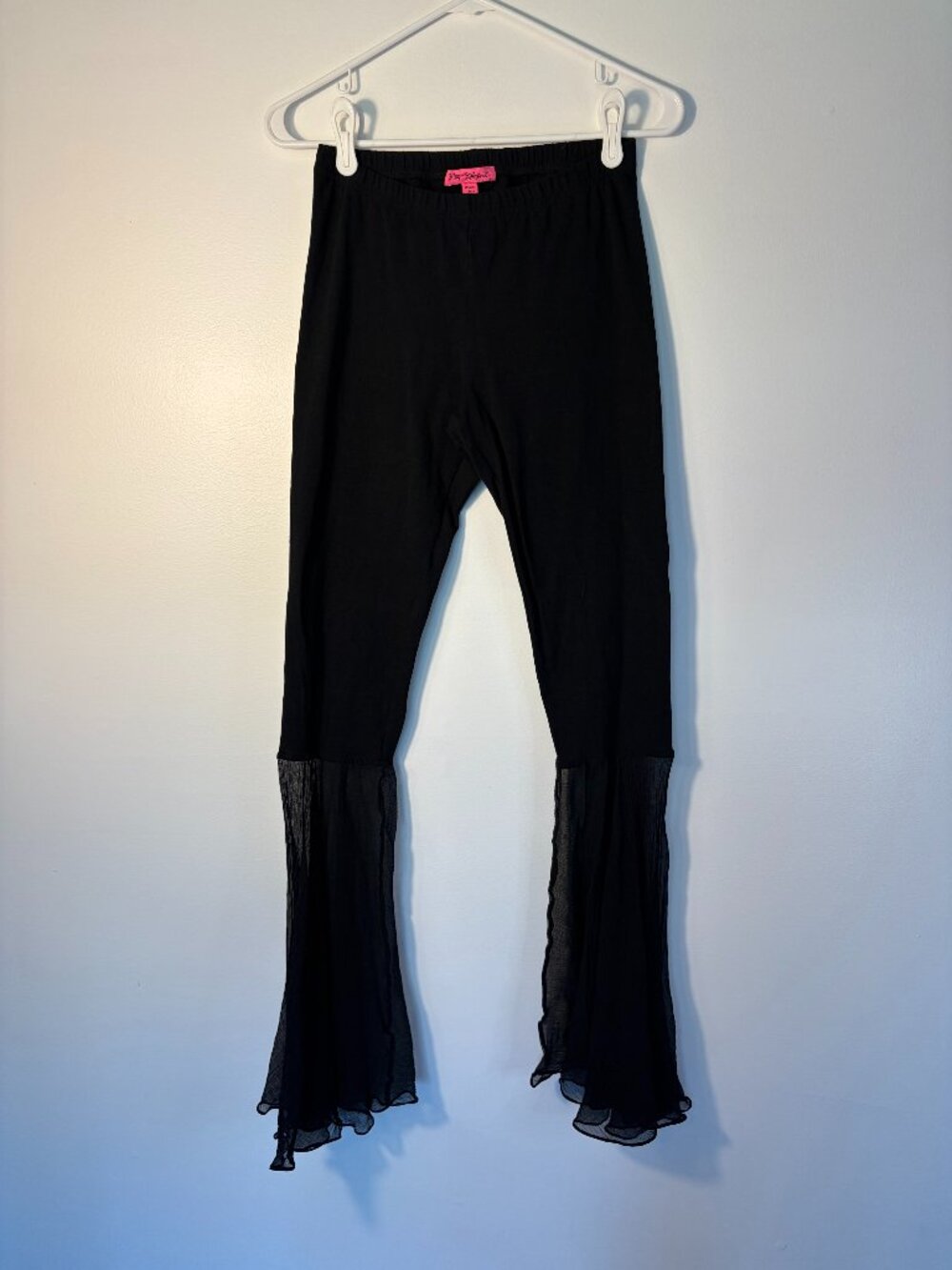 Betsy Johnson Black Shear Bottom Mid Rise Flare Leggings Silk Blend